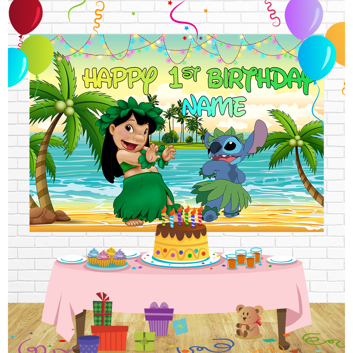 Lilo and Stitch Birthday Backdrop for Party Supplies Decorations