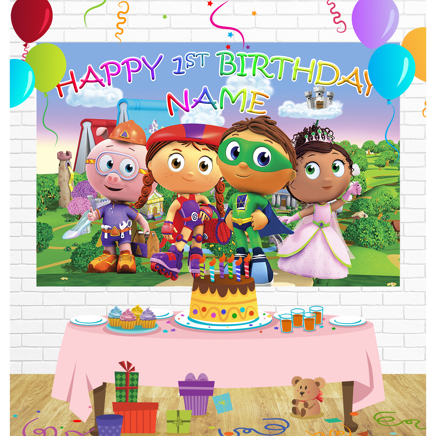 Super Why Birthday Backdrop for Party Supplies Decorations