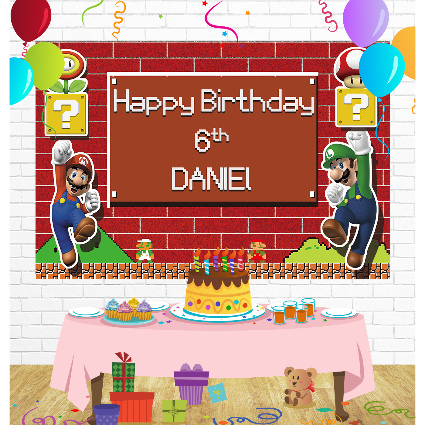 Super Mario Birthday Backdrop for Party Supplies Decorations