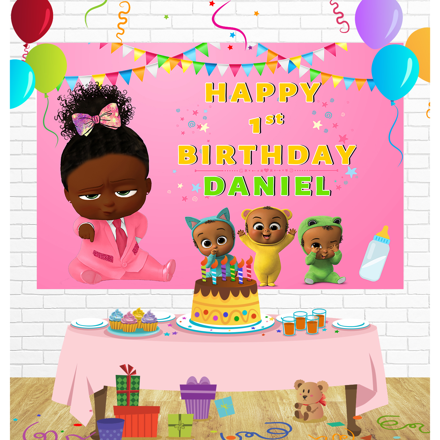 Boss Baby Birthday Backdrop for Party Supplies Decorations