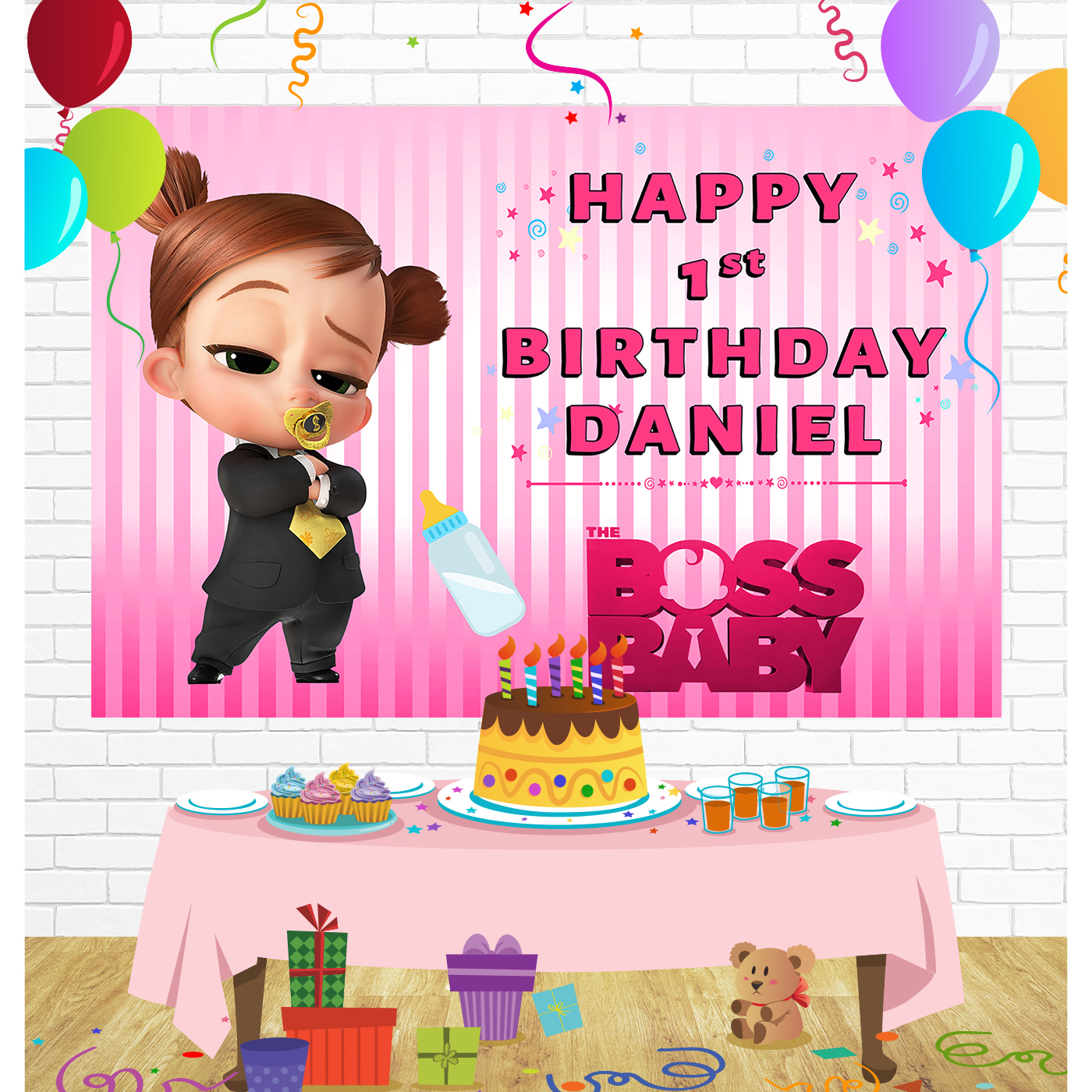 Boss Baby Birthday Backdrop for Party Supplies Decorations