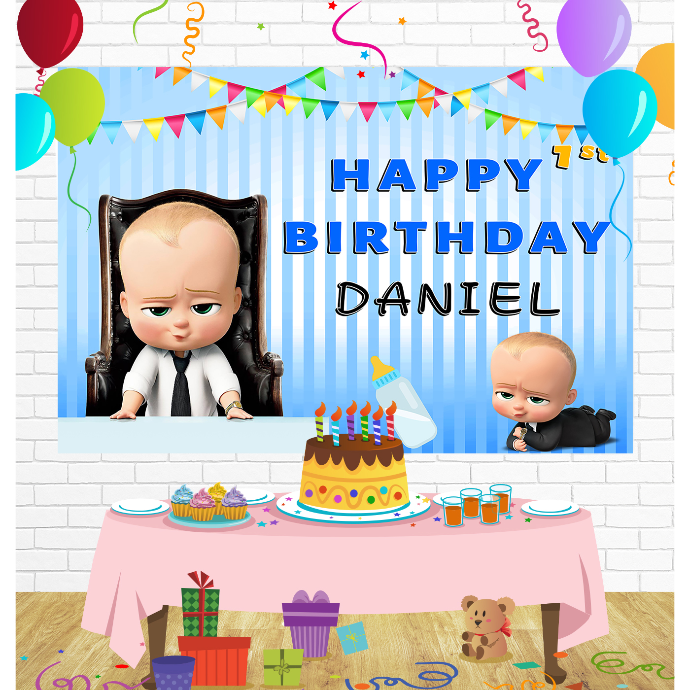 Boss Baby Birthday Backdrop for Party Supplies Decorations