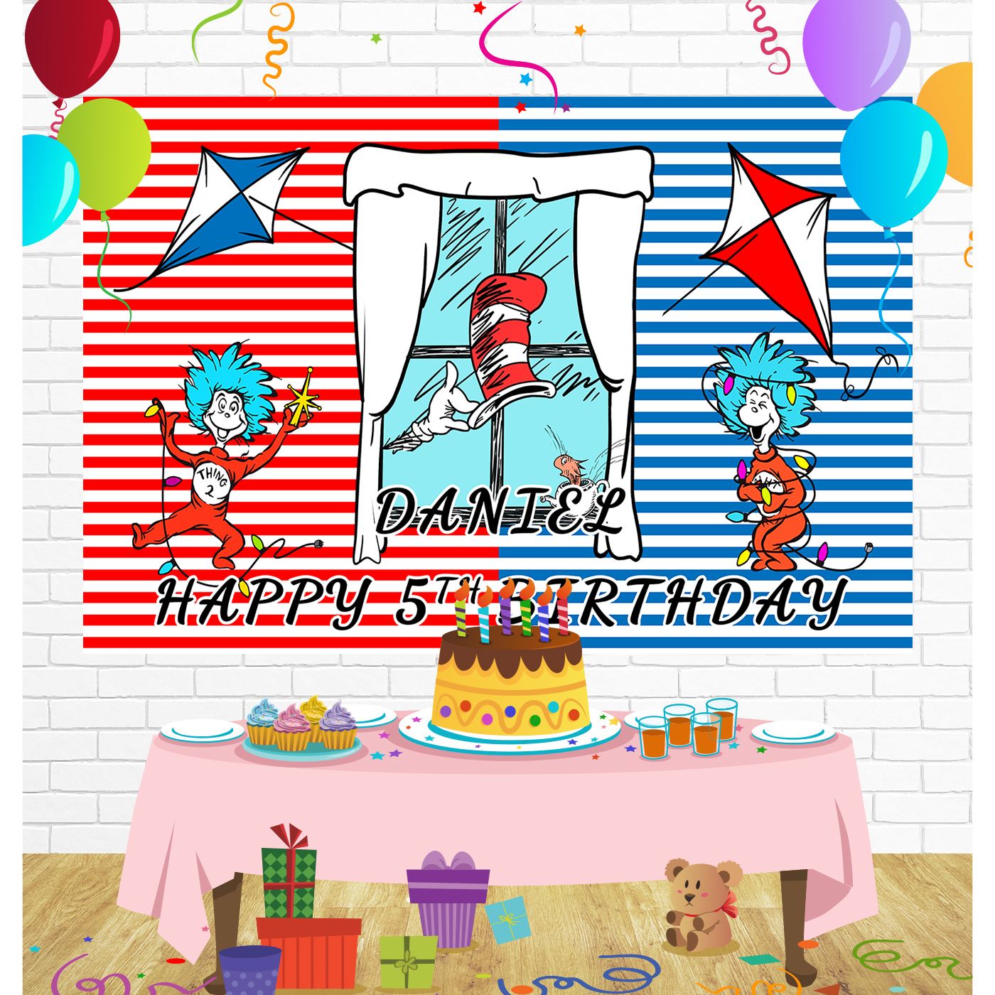 Dr Seuss Birthday Backdrop for Party Supplies Decorations