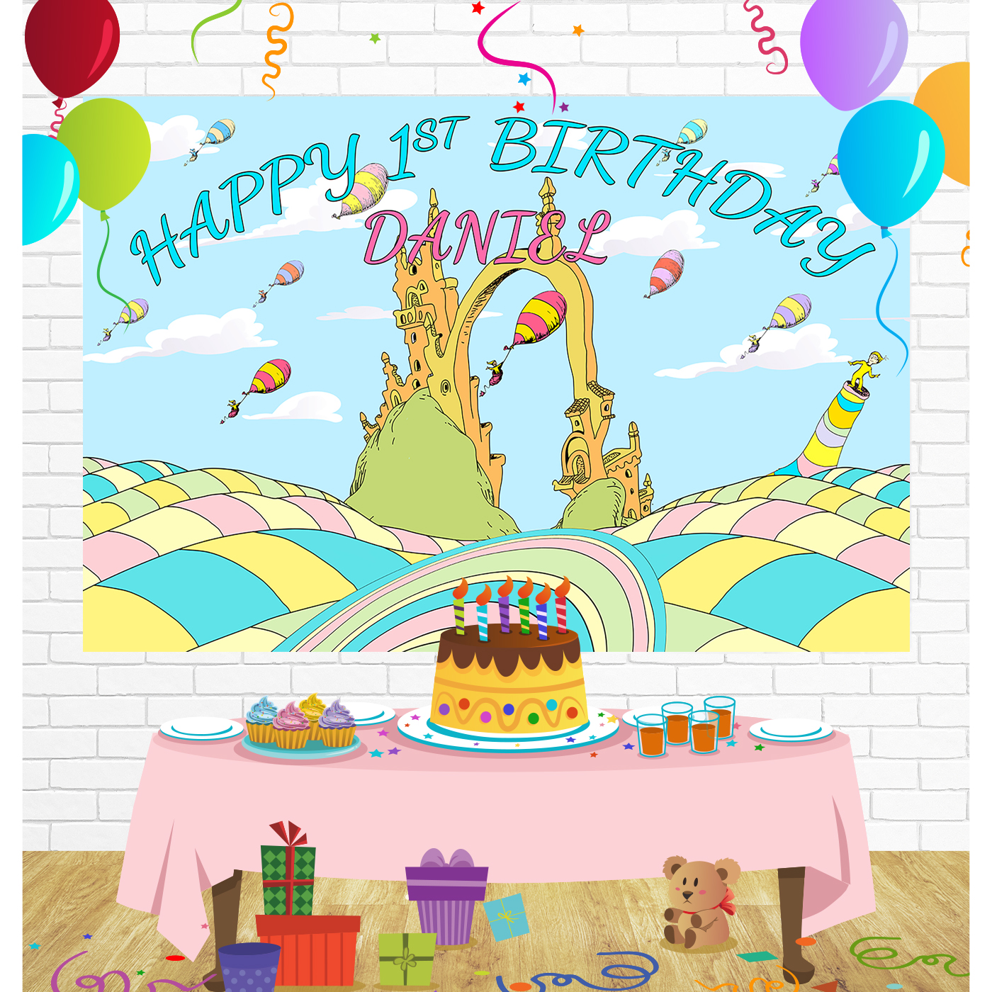 Dr Seuss Oh The Places You'll Go Birthday Backdrop for Party Supplies Decorations