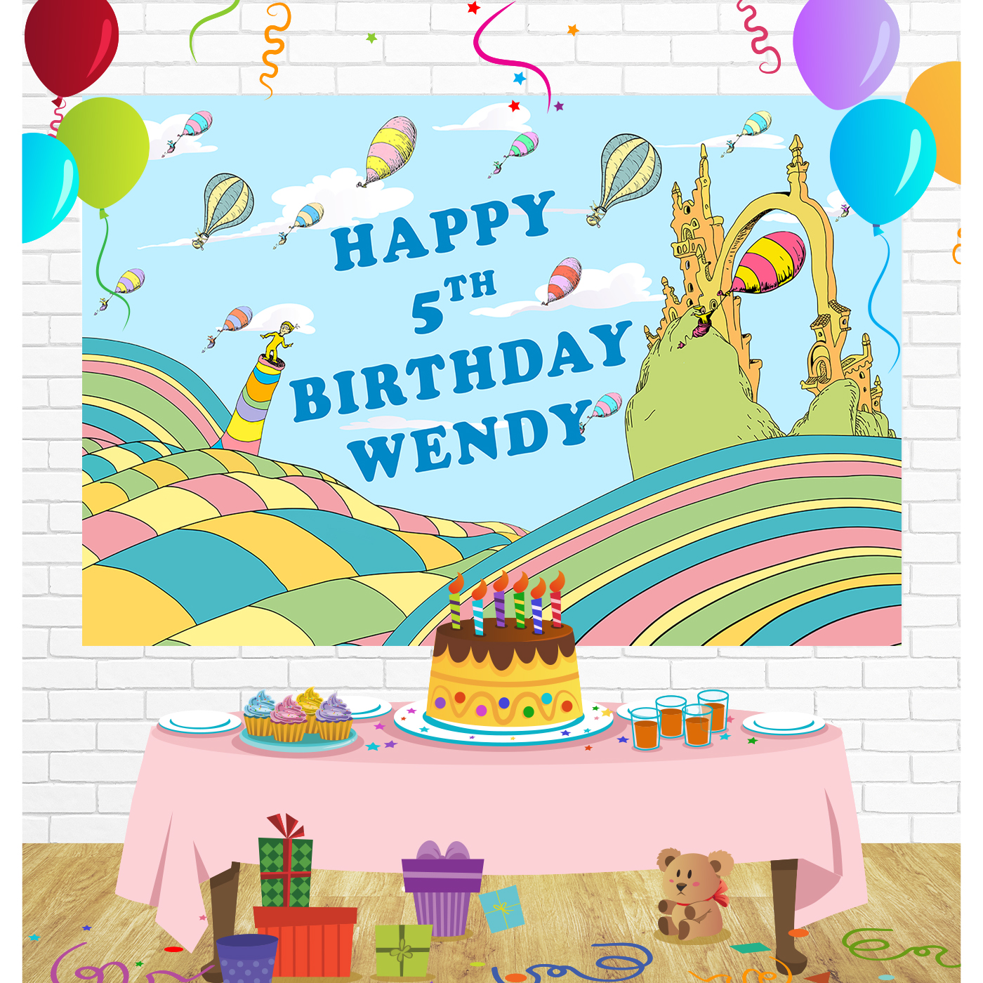 Dr Seuss Oh The Places You'll Go Birthday Backdrop for Party Supplies Decorations