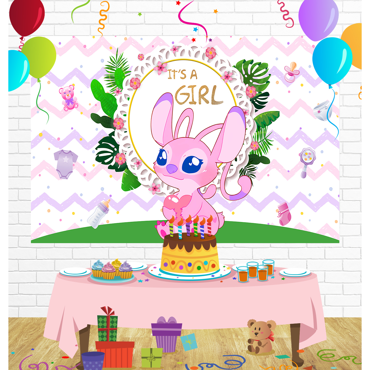 Stitch Baby Shower Backdrop for Party Supplies Decorations