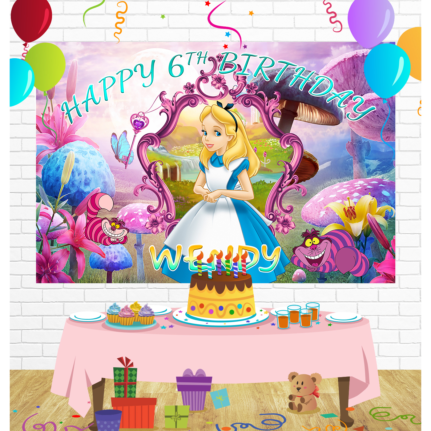 Alice In Wonderland Birthday Backdrop for Party Supplies Decorations