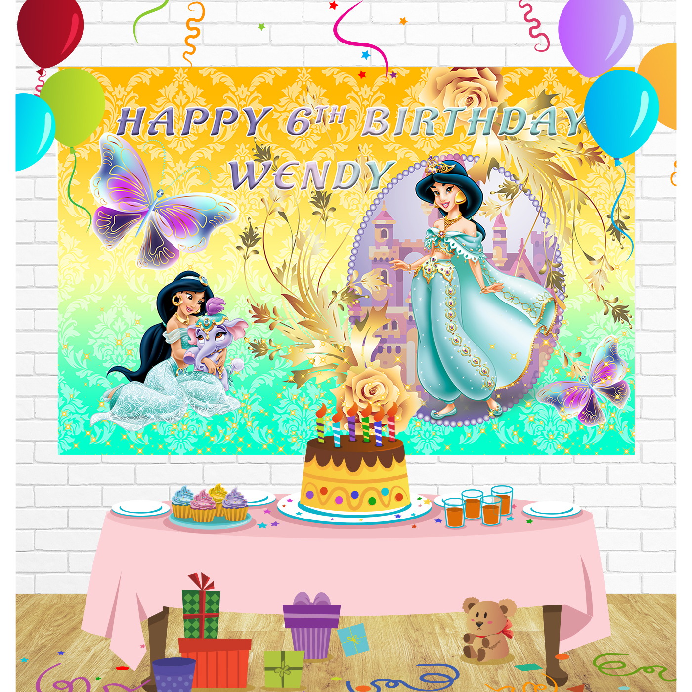Princess Jasmine Aladdin Birthday Backdrop for Party Supplies Decorations