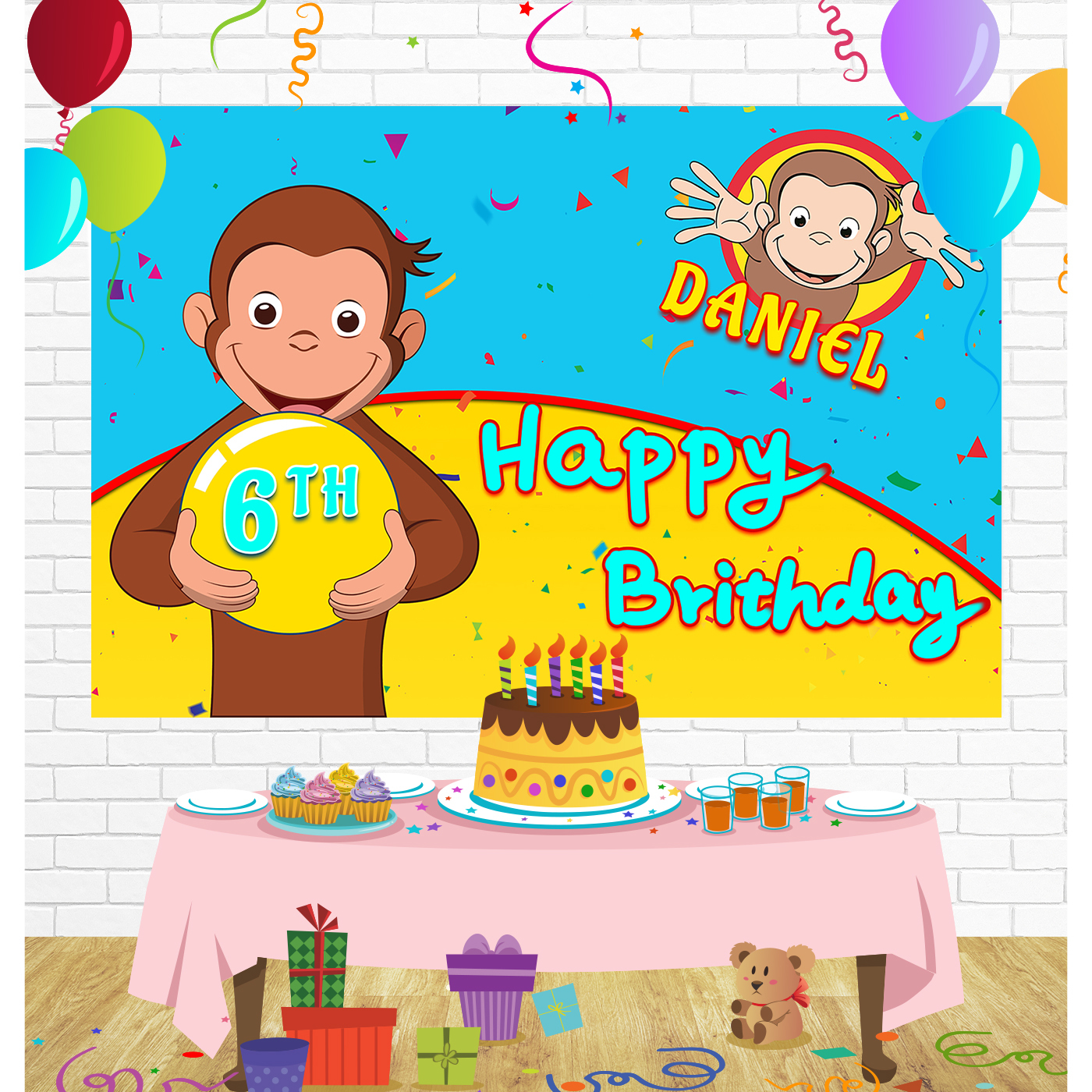 Curious George Birthday Backdrop for Party Supplies Decorations