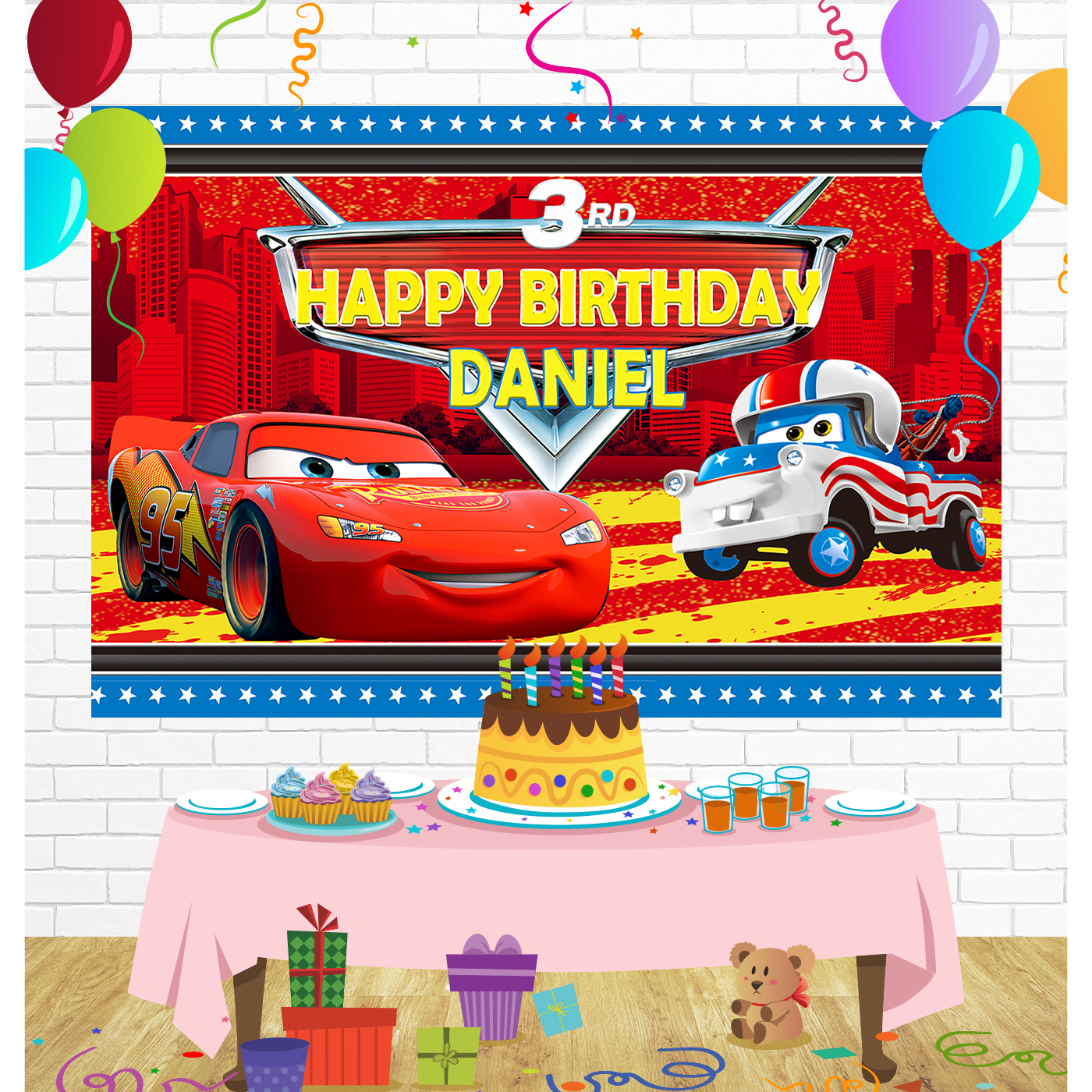 Lightning McQueen Birthday Backdrop for Party Supplies Decorations