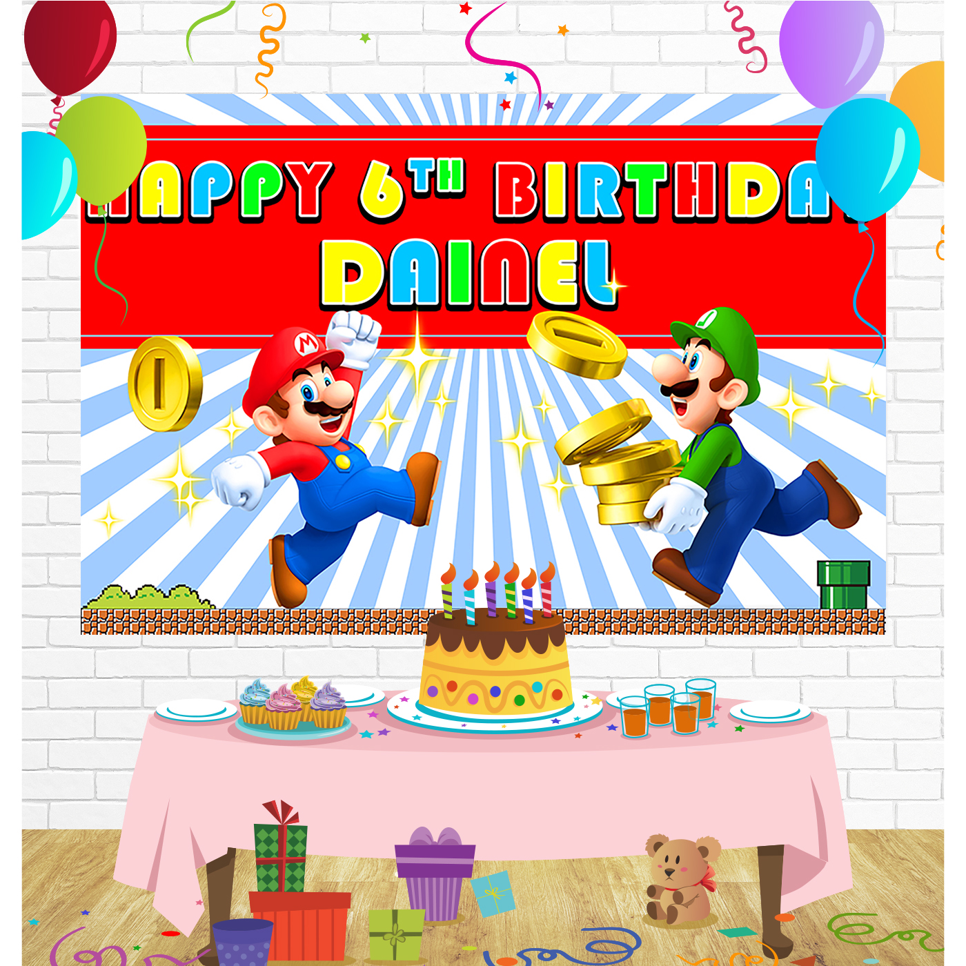 Super Mario Birthday Backdrop for Party Supplies Decorations