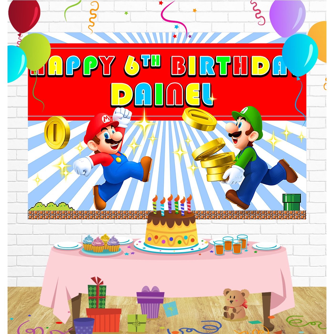 Super Mario Birthday Backdrop for Party Supplies Decorations