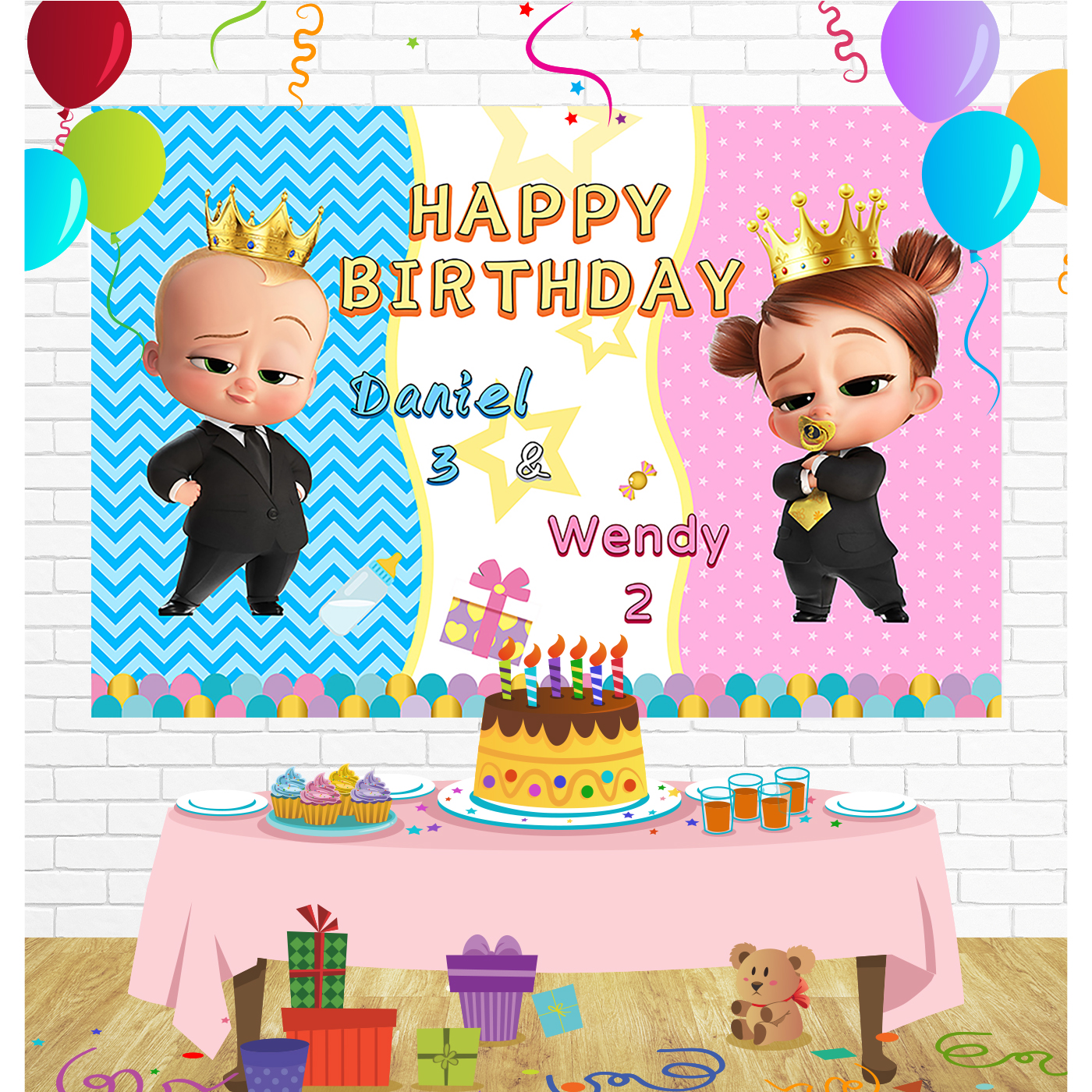 Boss Baby Birthday Backdrop for Party Supplies Decorations
