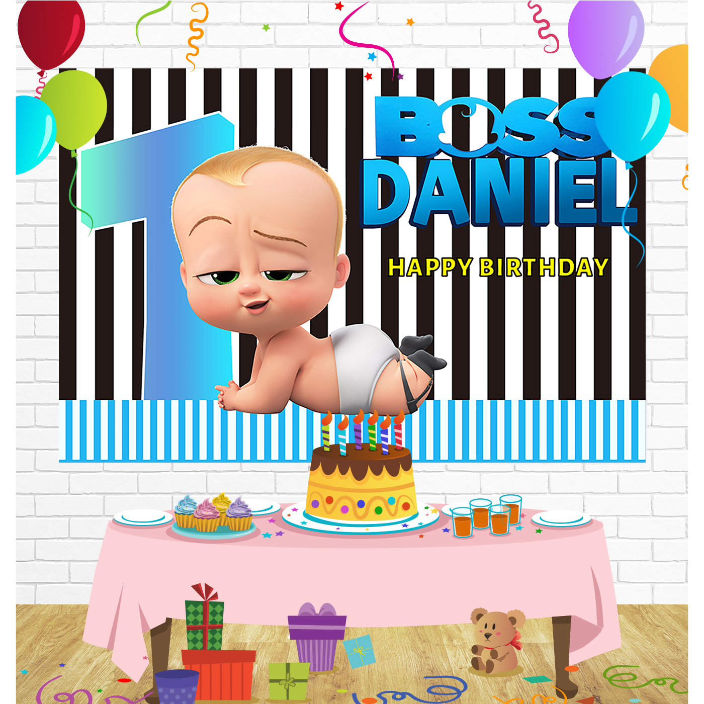 Boss Baby Birthday Backdrop for Party Supplies Decorations