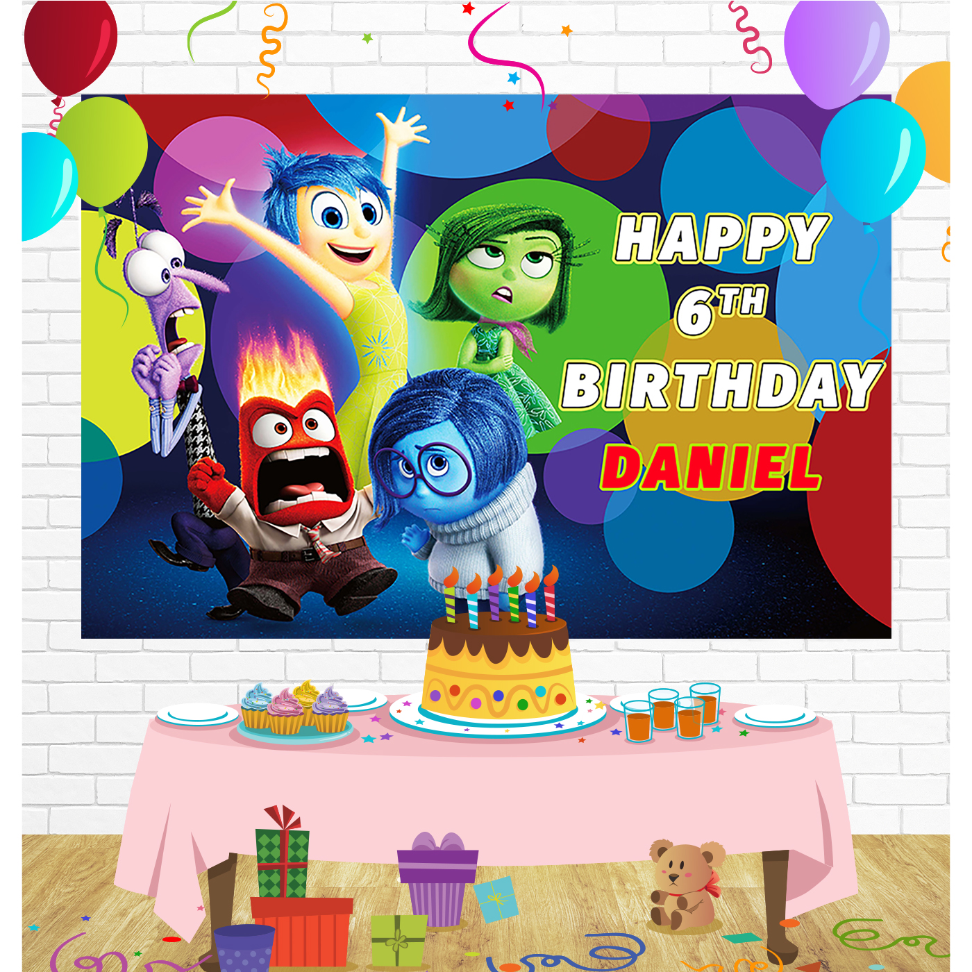 Inside Out Birthday Backdrop for Party Supplies Decorations