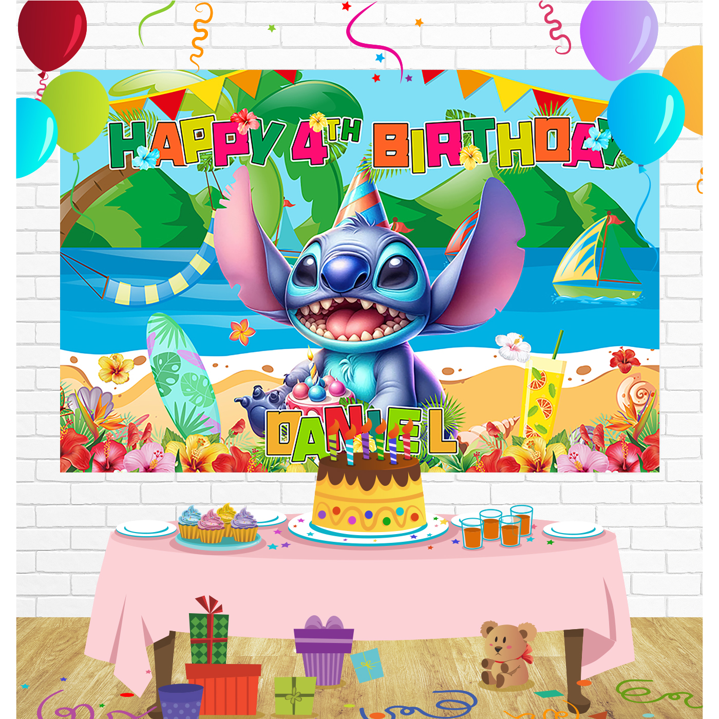 Lilo Stitch Birthday Backdrop for Party Supplies Decorations