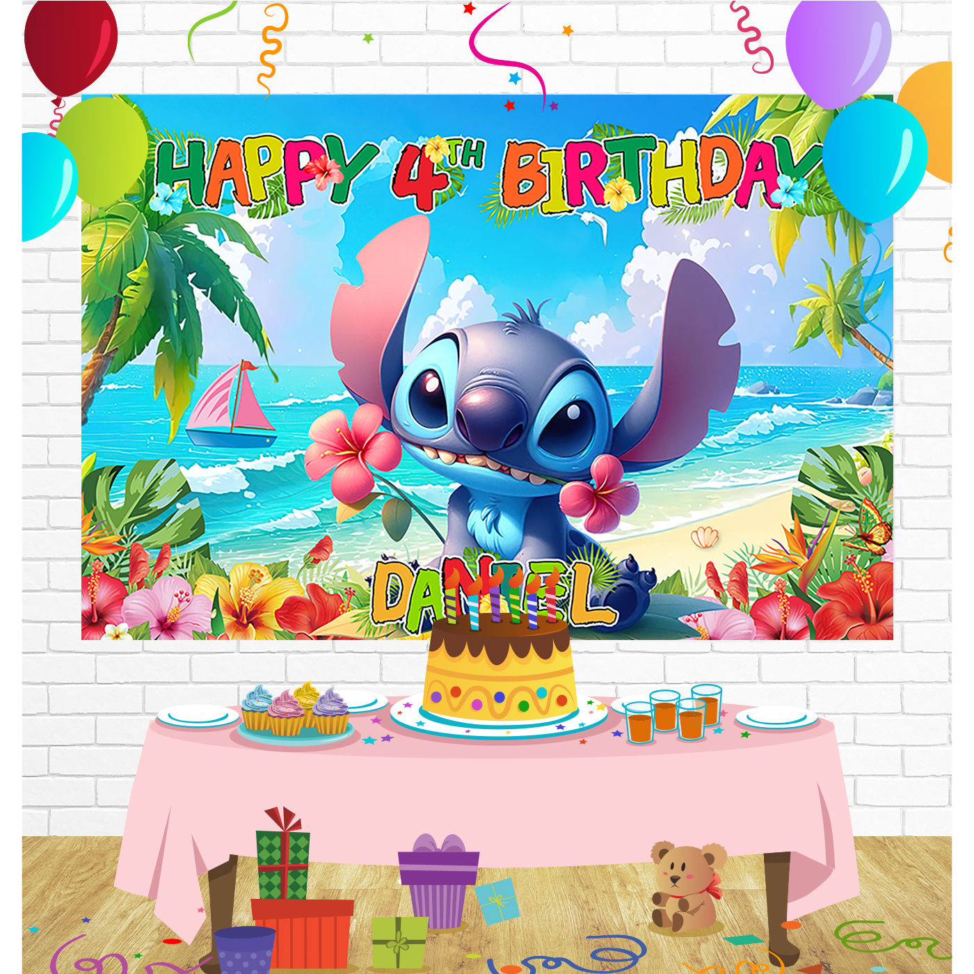 Lilo Stitch Birthday Backdrop for Party Supplies Decorations