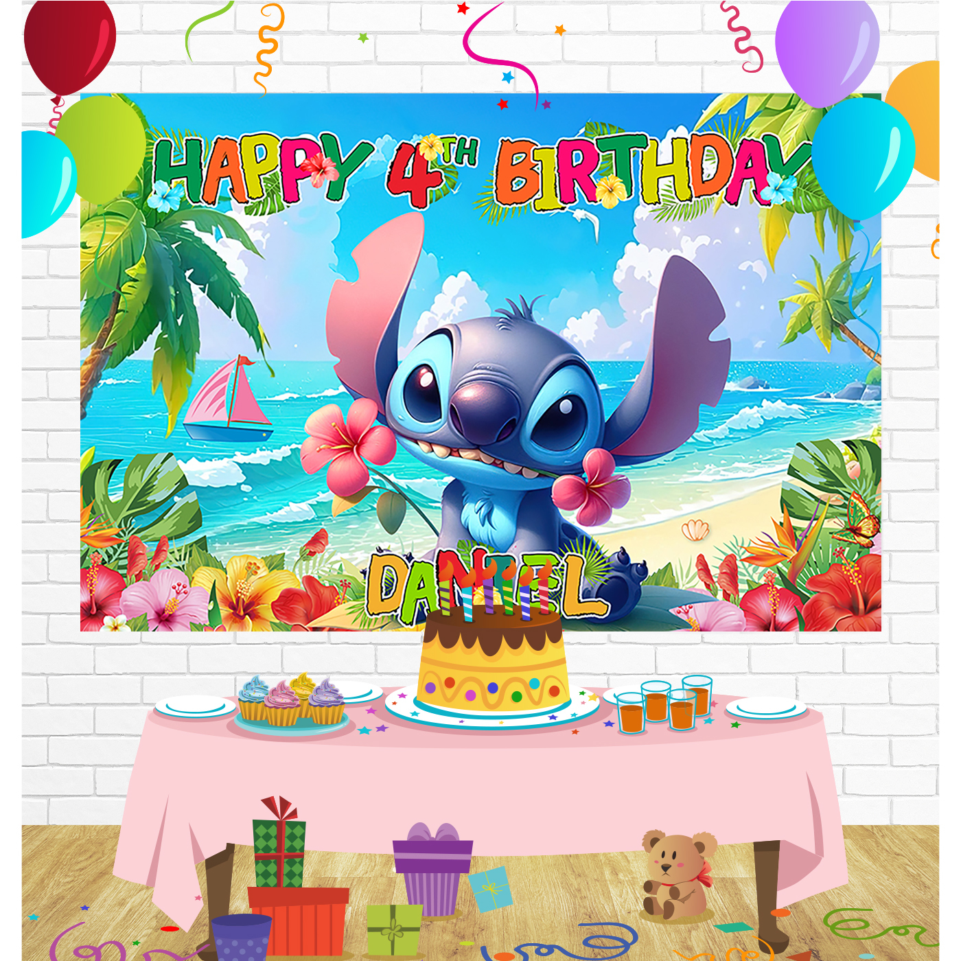 Lilo Stitch Birthday Backdrop for Party Supplies Decorations