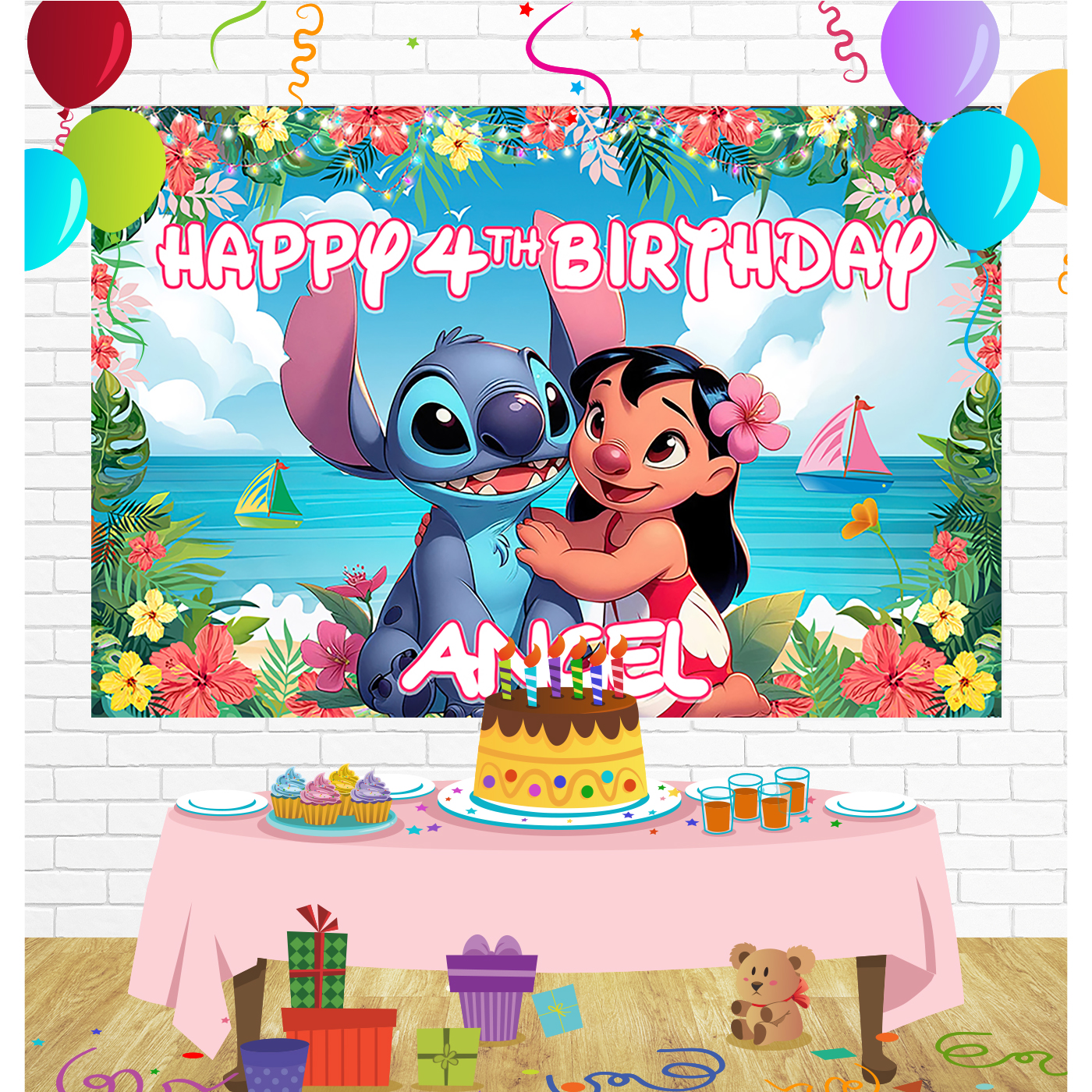 Lilo Stitch Birthday Backdrop for Party Supplies Decorations