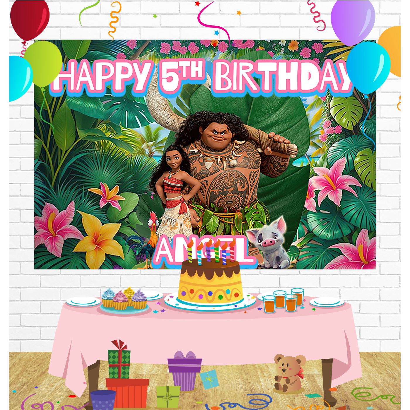 Moana Birthday Backdrop for Party Supplies Decorations