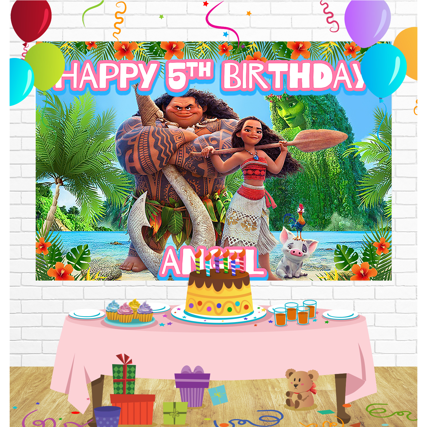 Moana Birthday Backdrop for Party Supplies Decorations