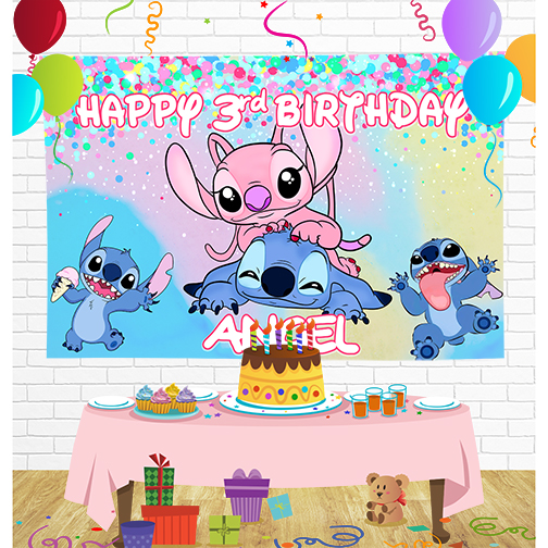 Lio Stitch Angel Birthday Backdrop for Party Supplies Decorations