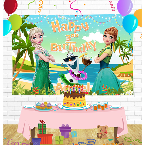 Frozen Elsa Anna Olaf Birthday Backdrop for Party Supplies Decorations