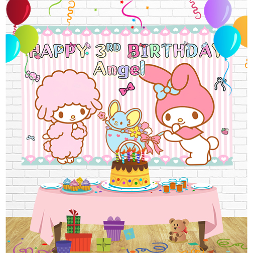 My Melody Birthday Backdrop for Party Supplies Decorations