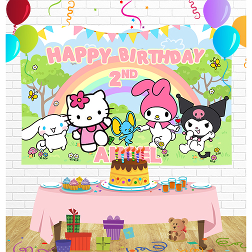 My Melody Kuromi Hello Kitty Birthday Backdrop for Party Supplies Decorations