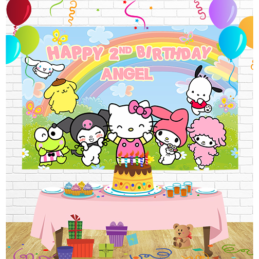 My Melody Kuromi Hello Kitty Birthday Backdrop for Party Supplies Decorations