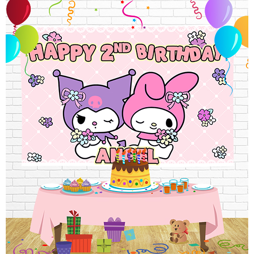 My Melody Kuromi Birthday Backdrop for Party Supplies Decorations