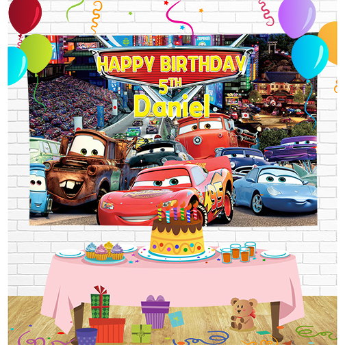 Cars Lightning McQueen Birthday Backdrop for Party Supplies Decorations