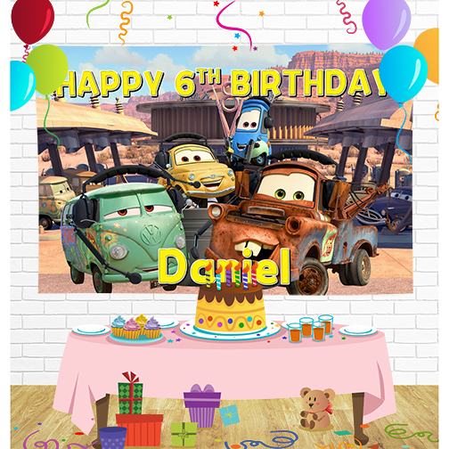 Cars Lightning McQueen Birthday Backdrop for Party Supplies Decorations