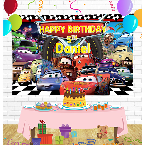 Cars Lightning McQueen Birthday Backdrop for Party Supplies Decorations