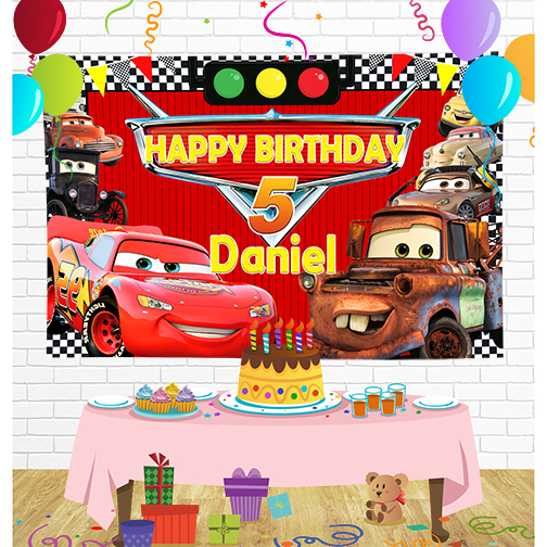 Cars Lightning McQueen Birthday Backdrop for Party Supplies Decorations