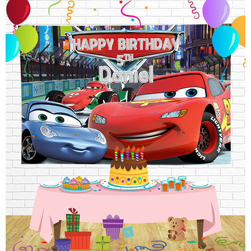 Cars Lightning McQueen Birthday Backdrop for Party Supplies Decorations