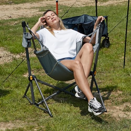 Amazon.com : RIO Hammock Camping Chair, Steel, Adjustable Back, Swinging Chair, Folding Rocking Chair with Pillow Cup Holder, Recliner for Outdoor Travel, Water Resistant, Sports Games, Lawn Concerts Backyard : Sports &