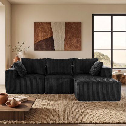 InstaPuff 102" Plush Corduroy free-installation sofa with Chaise