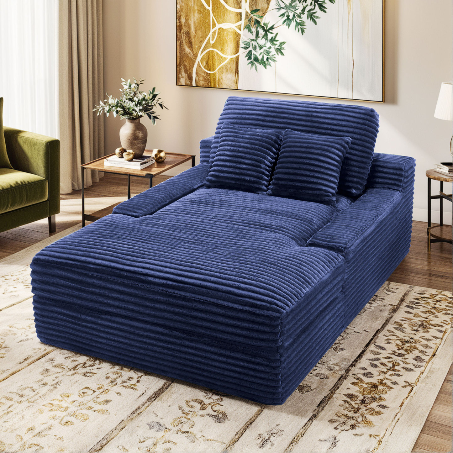 InstaPuff 57.5" Corduroy Modern Toffee Sleeper Chaise Lounger-Worthfurni