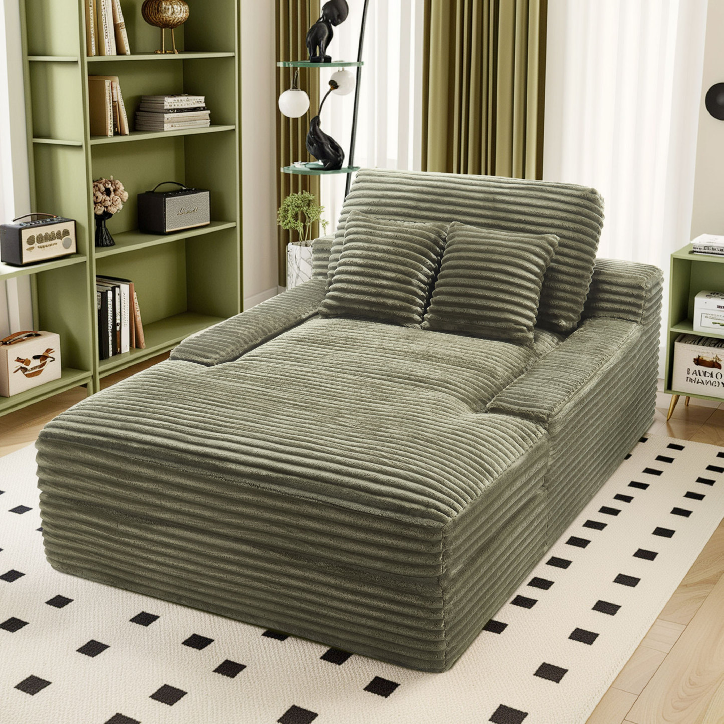 InstaPuff 57.5" Corduroy Modern Toffee Sleeper Chaise Lounger-Worthfurni