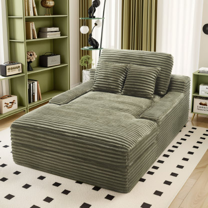 InstaPuff 57.5" Corduroy Modern Toffee Sleeper Chaise Lounger-Worthfurni