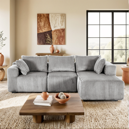 InstaPuff 102" Plush Corduroy free-installation sofa with Chaise