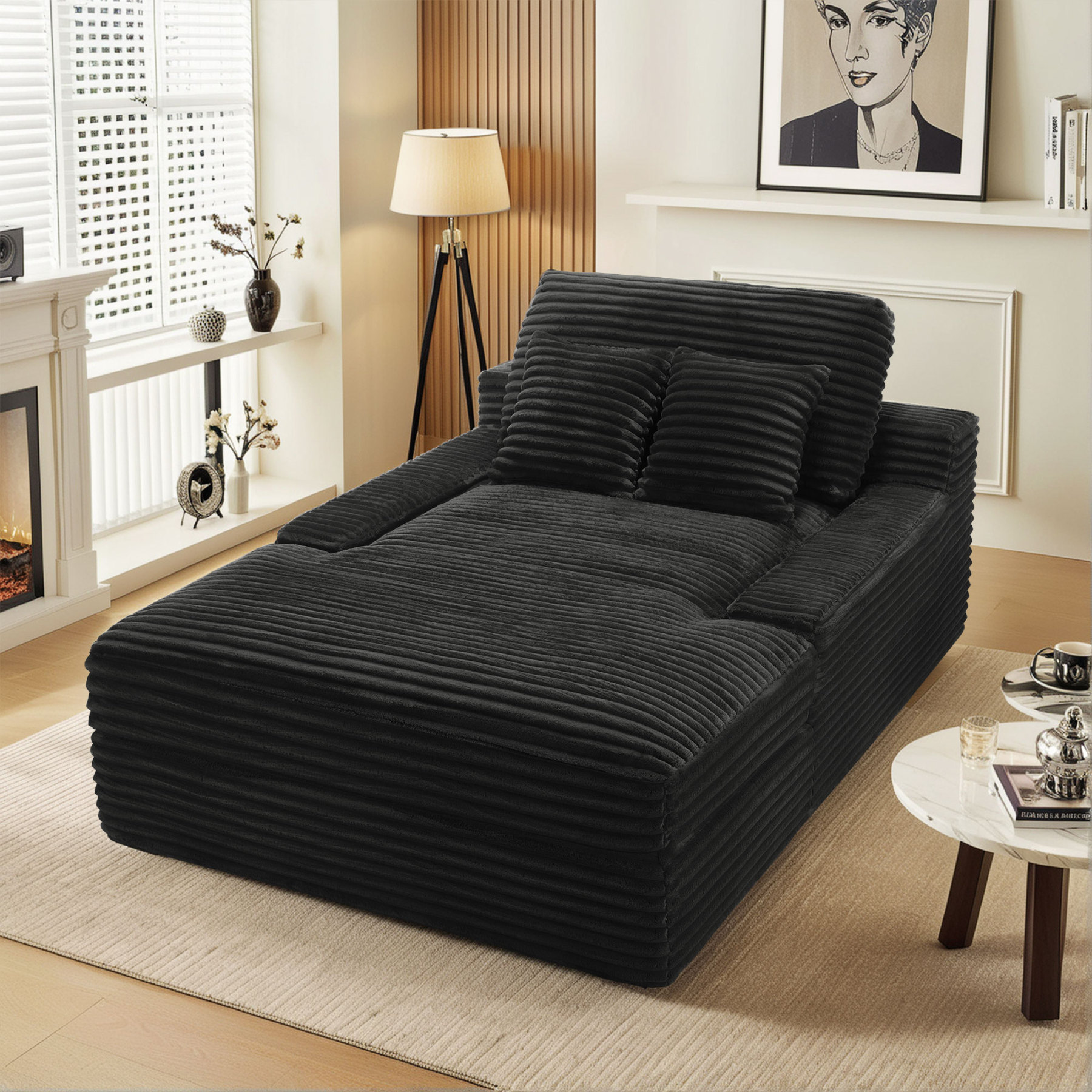 InstaPuff 57.5" Corduroy Modern Toffee Sleeper Chaise Lounger-Worthfurni