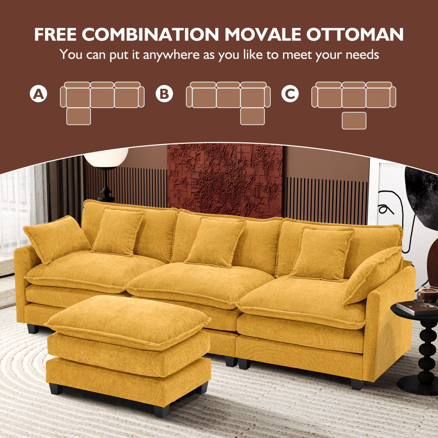 Cloudy 149.2'' Luxury Thickened Cushion Sectional Sofa