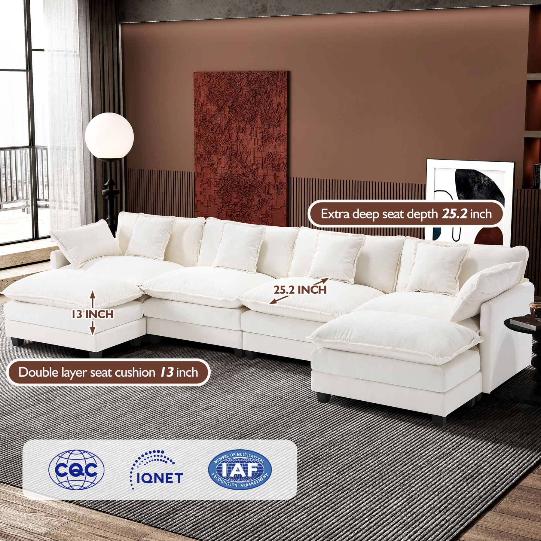 Cloudy 149.2'' Luxury Thickened Cushion Sectional Sofa