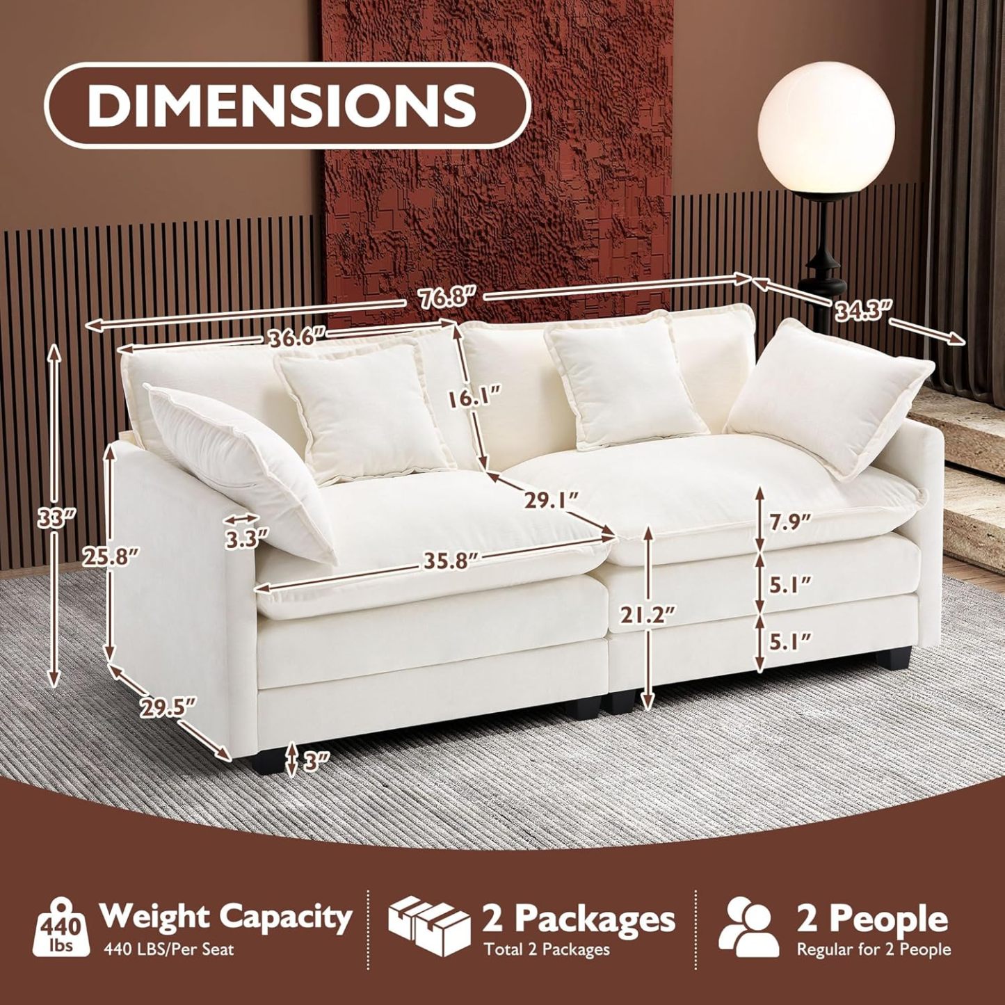Cloudy 149.2'' Luxury Thickened Cushion Sectional Sofa