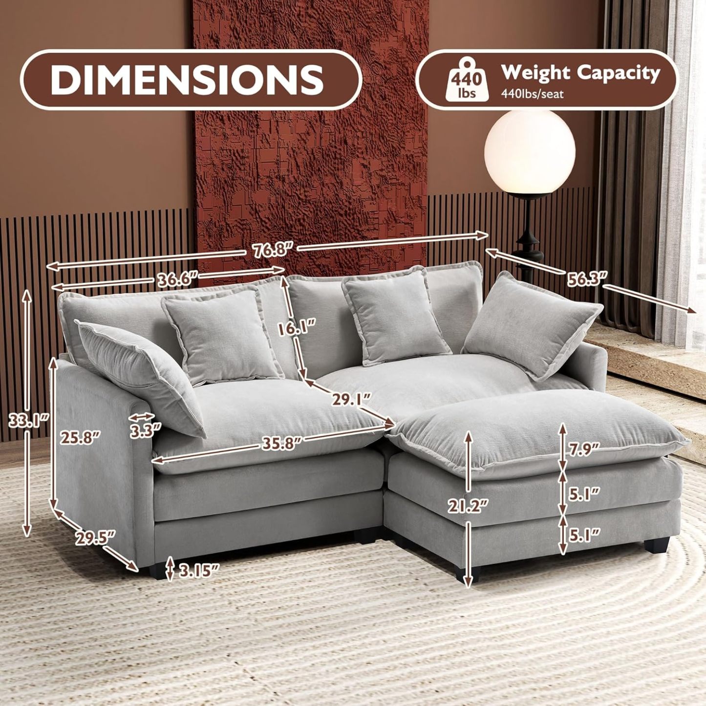 Cloudy 149.2'' Luxury Thickened Cushion Sectional Sofa