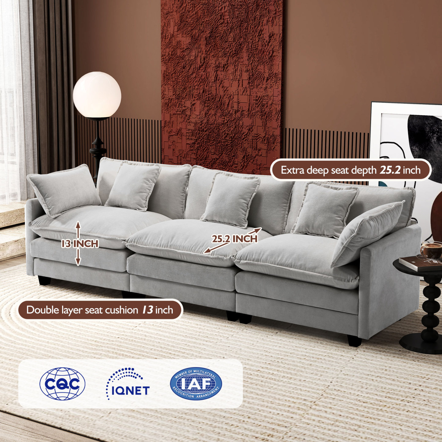 Cloudy 149.2'' Luxury Thickened Cushion Sectional Sofa