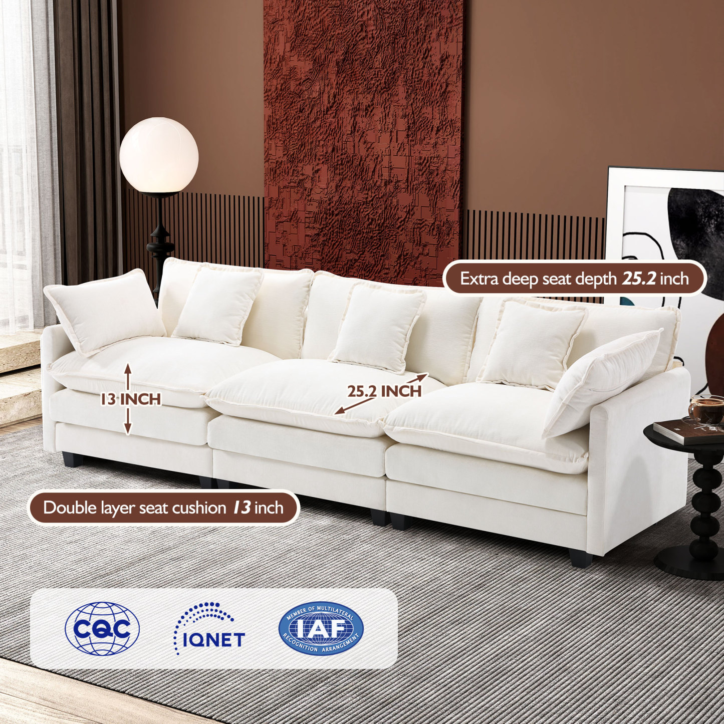 Cloudy 149.2'' Luxury Thickened Cushion Sectional Sofa