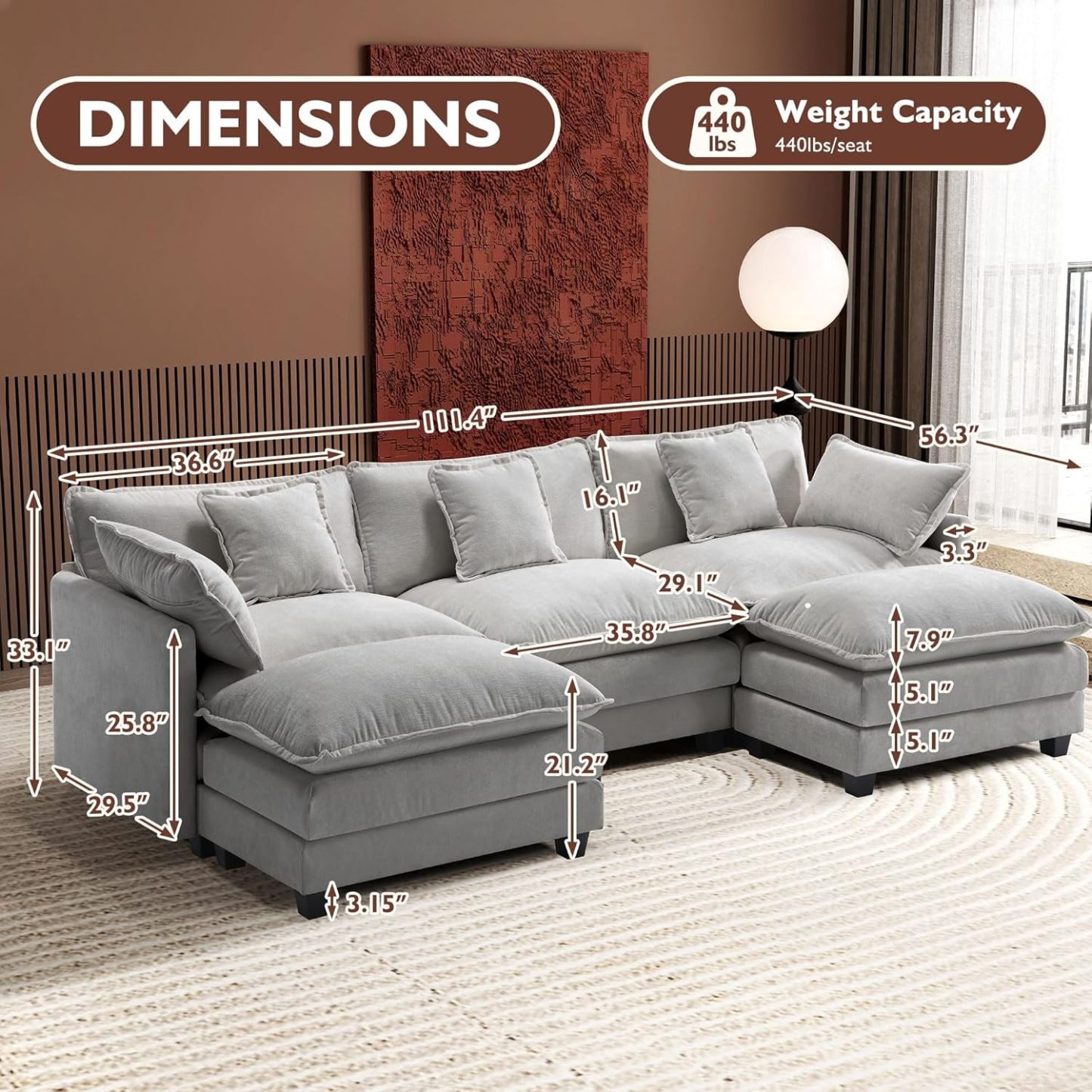 Cloudy 149.2'' Luxury Thickened Cushion Sectional Sofa
